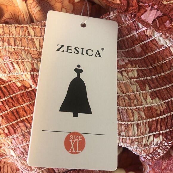Zesica Dress Womens Size XL Orange Pink Floral Smocked Ruffle Beach Boho New - Picture 12 of 13